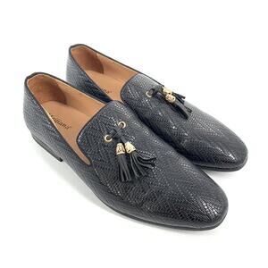 Meijiana Embossed Tasseled Dress Loafers Size 12 Mens Black Slip On Shoes